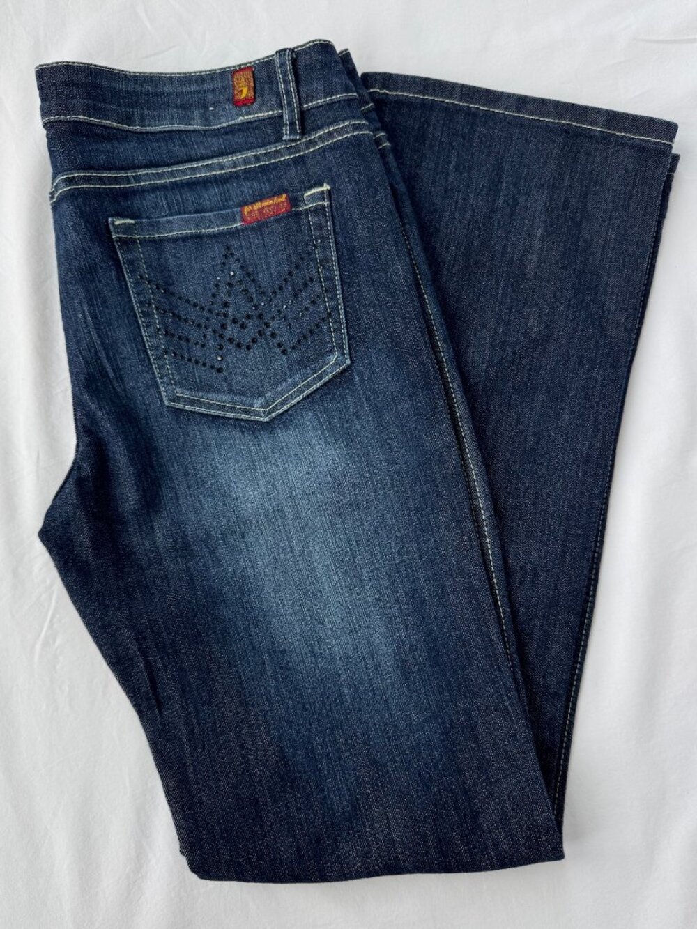 7 For All Mankind A Pocket Flip Flop Flare Jeans 30 Rhinestone Y2K Dark Wash